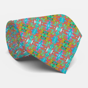 Blue, Orange and Hot Pink Groovy Abstract Retro Tie