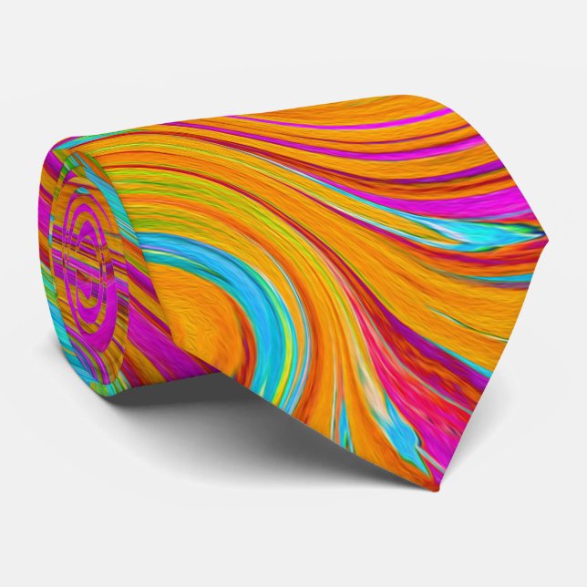 Blue, Orange and Hot Pink Groovy Abstract Retro Tie (Rolled)