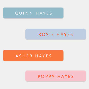 Blue, Orange And Pink Name Labels