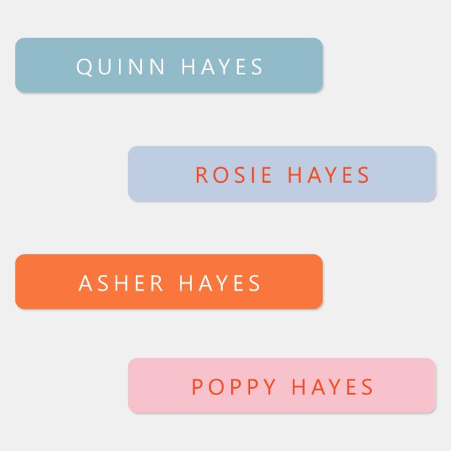 Blue, Orange And Pink Name Labels (Group)