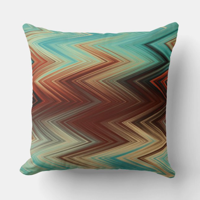 Blue, orange and red chevron Pattern  Cushion (Front)