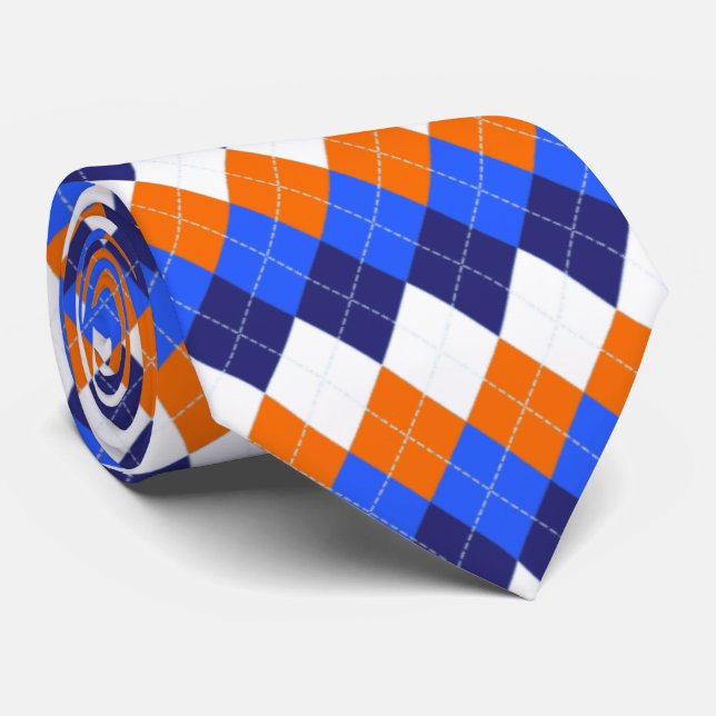Blue, Orange and White Argyle Neck Tie (Rolled)