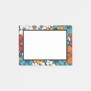 Blue Orange and White Pop Art Flowers Post-it Notes