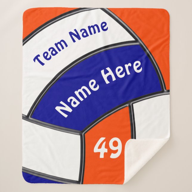 Blue, Orange and White Volleyball Throw Blankets (Front)