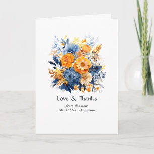Blue, Orange and Yellow Floral Wedding Thank You Card