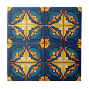Blue Orange and Yellow Pattern Ceramic Tile