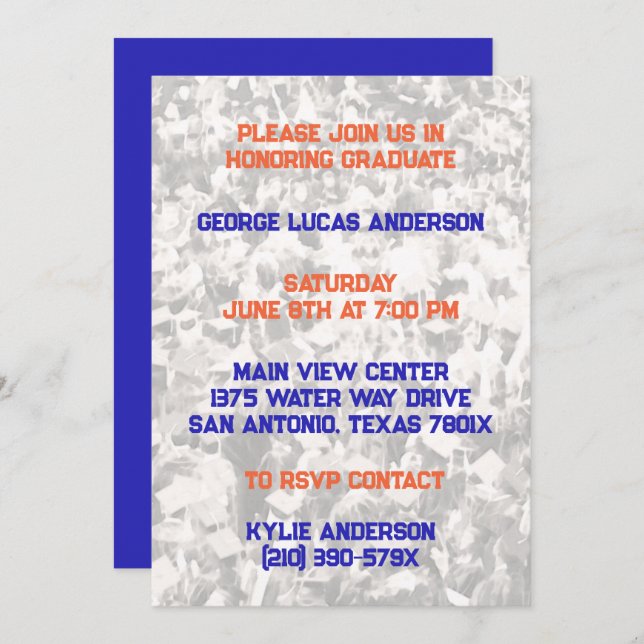 Blue Orange Athlete Player Graduation Invitation  (Front/Back)