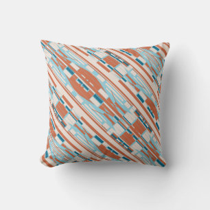 Blue Orange Beige Southwest Look Slanted Mosaics Cushion