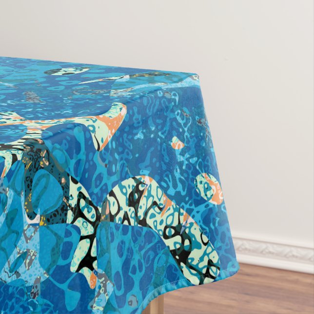 Blue Orange Black Spotted Graphic Abstraction Tablecloth (In Situ)