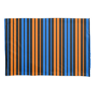 Blue Orange Blue Vertical Stripes Design Pillowcase
