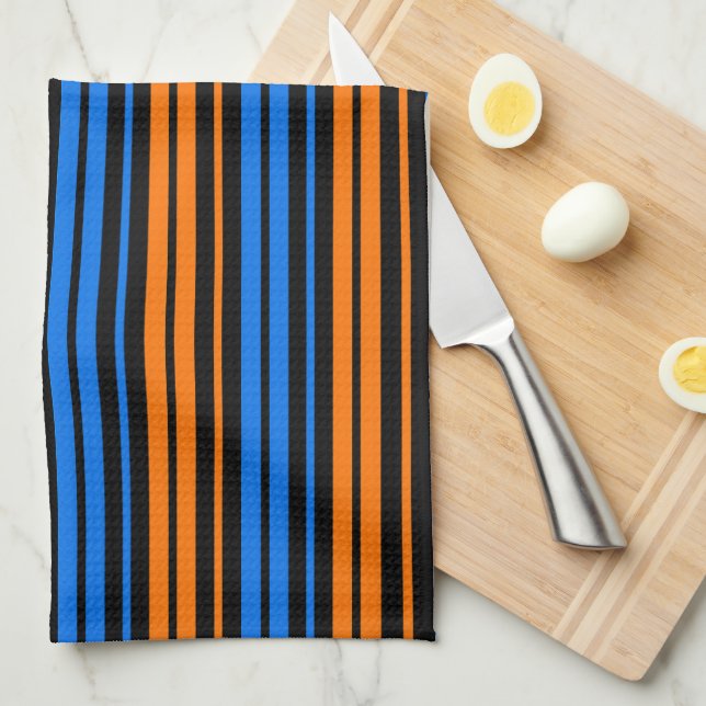 Blue Orange Blue Vertical Stripes Design   Tea Towel (Quarter Fold)