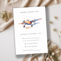 Blue Orange Blush Watercolor Aeroplane Wedding
