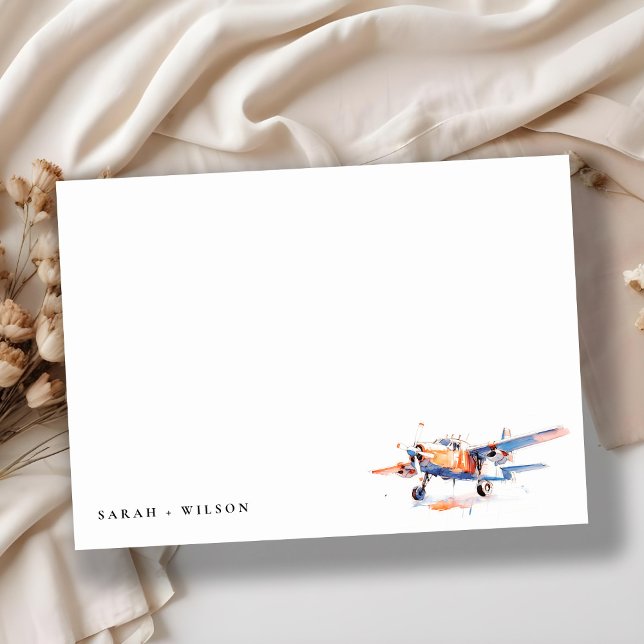 Blue Orange Blush Watercolor Air Plane Wedding Card (Creator Uploaded)