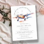 Blue Orange Blush Watercolor Air Plane Wedding Invitation<br><div class="desc">For any further customisation or any other matching items,  please feel free to contact me at yellowfebstudio@gmail.com</div>