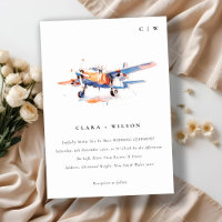 Blue Orange Blush Watercolor Air Plane Wedding