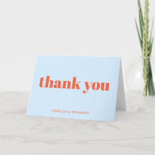 Blue Orange Bold Modern Personalised Wedding Thank You Card