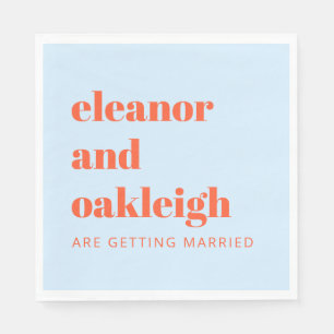 Blue Orange Bold Modern Typography Wedding Custom Napkin
