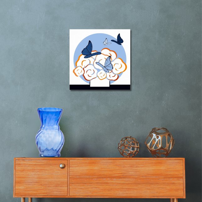 Blue & Orange Bouquet & Butterflies Square  Poster (Blue & Orange Bouquet & Butterflies Square Poster, Entryway)