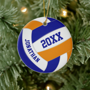 blue orange boys girls volleyball team colors ceramic tree decoration