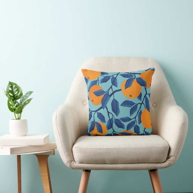 Blue Orange Branch Pattern Cushion (Chair)
