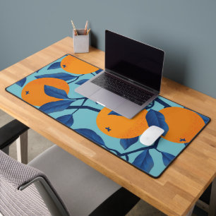 Blue Orange Branch Pattern Desk Mat