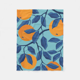 Blue Orange Branch Pattern Fleece Blanket