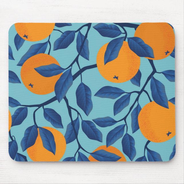Blue Orange Branch Pattern Mouse Pad (Front)