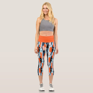 Blue Orange Brushstrokes Abstract Pattern Capri Leggings