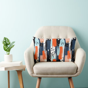 Blue Orange Brushstrokes Abstract Pattern Lumbar Cushion