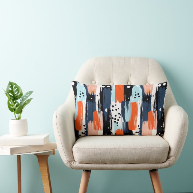 Blue Orange Brushstrokes Abstract Pattern Lumbar Cushion (Chair)