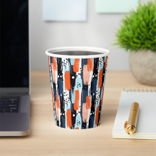 Blue Orange Brushstrokes Abstract Pattern Paper Cups