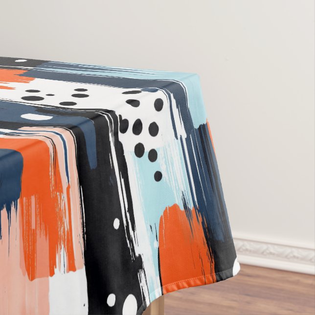 Blue Orange Brushstrokes Abstract Pattern Tablecloth (In Situ)