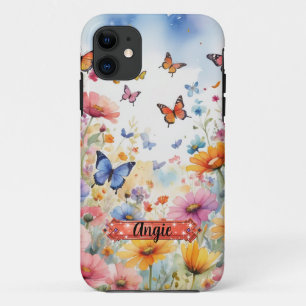 Blue Orange Butterfly  Floral iPhone / iPad case