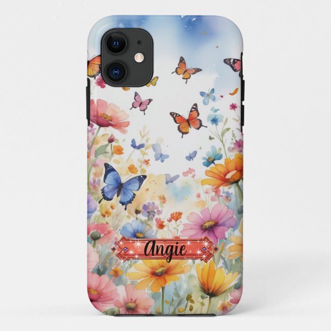Blue Orange Butterfly  Floral iPhone / iPad case (Back)