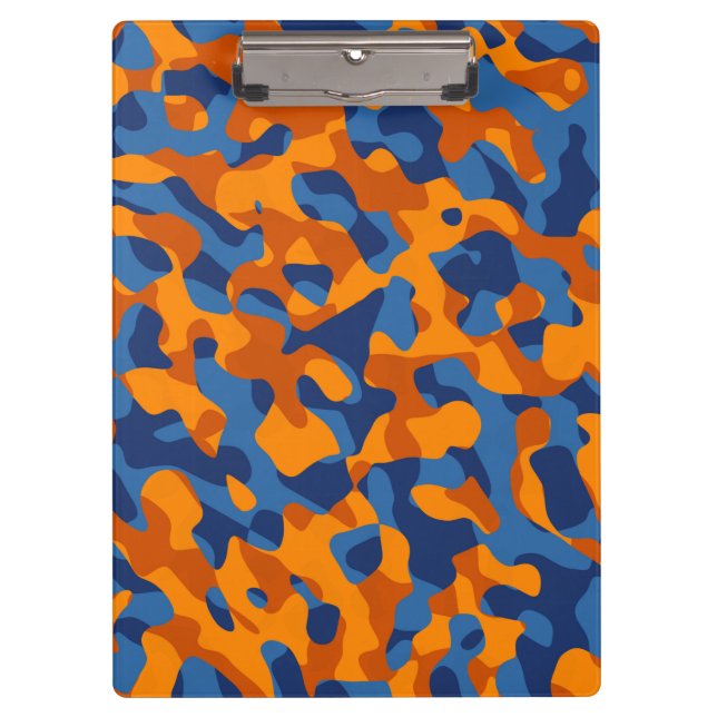 Blue Orange Camouflage Print Pattern Clipboard (Front)