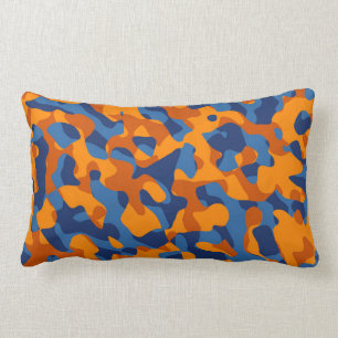 Blue Orange Camouflage Print Pattern Lumbar Cushion