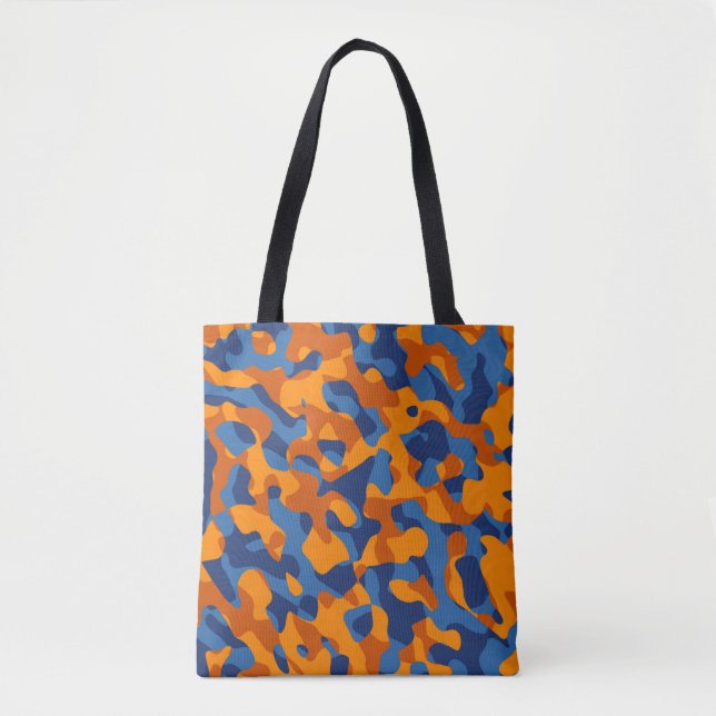 Blue Orange Camouflage Print Pattern Tote Bag (Front)