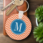 Blue & Orange Chevron Pattern with Monogram Key Ring<br><div class="desc">A classic pattern updated with trendy new colours. If you need to adjust the artwork,  click on the customise button and move things around.</div>