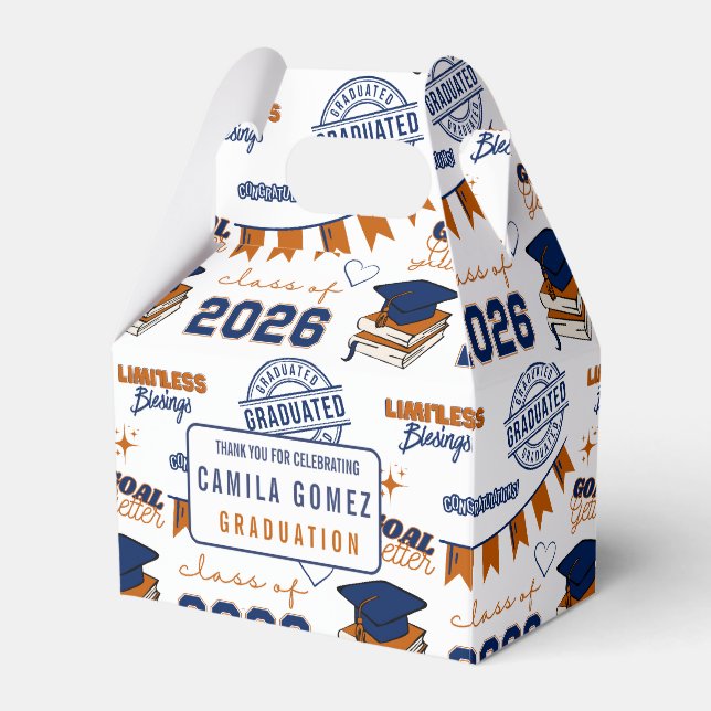 Blue Orange Class 2026 Graduation Party Favour Box (Front Side)