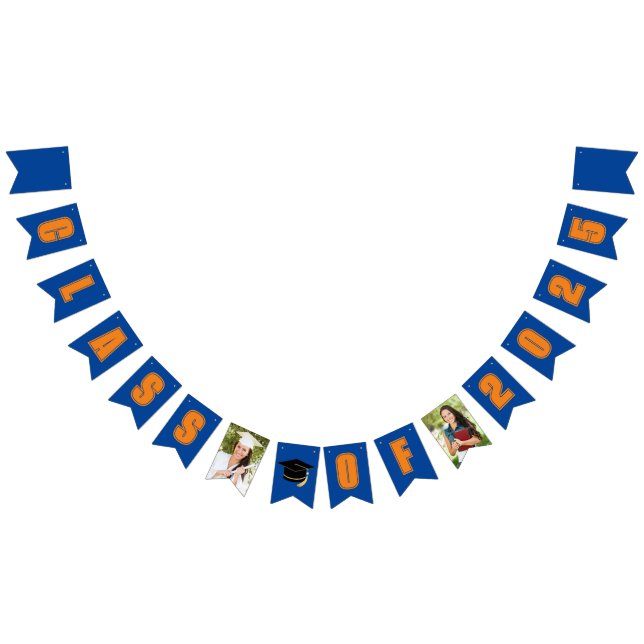Blue Orange Class of 2025 Photo Graduation Party Bunting (All)