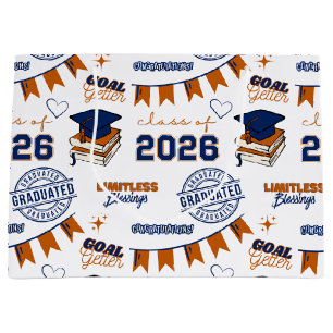 Blue Orange Class of 2026 Graduation Large Gift Bag