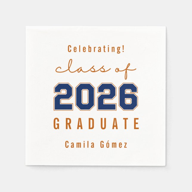 Blue Orange Class of 2026 Graduation Party Napkin (Front)