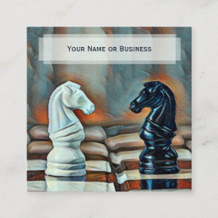 Blue, Orange Classic Chess Knights Coach Club Square Business Card