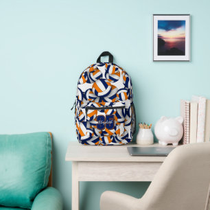 blue orange club colours volleyball player name printed backpack