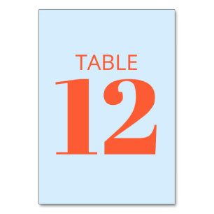 Blue Orange Colour Block Modern Wedding Reception Table Number