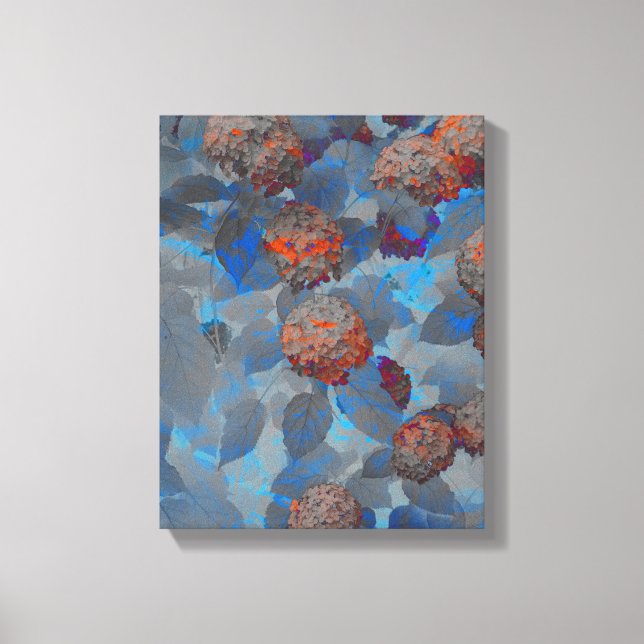 Blue orange colour flower pattern digital art canvas print (Front)
