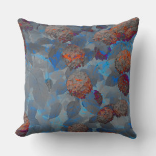 Blue orange colour flower pattern digital art cushion