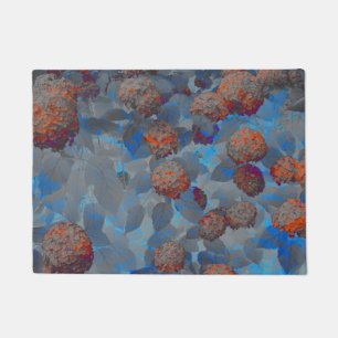 Blue orange colour flower pattern digital art doormat