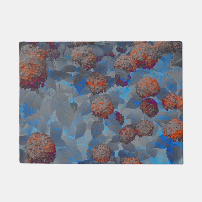 Blue orange colour flower pattern digital art doormat (Front)