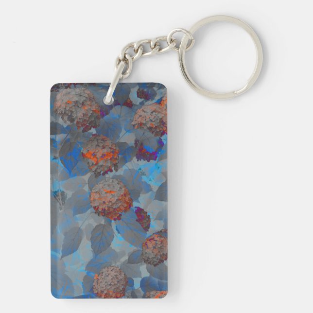 Blue orange colour flower pattern digital art key ring (Back)